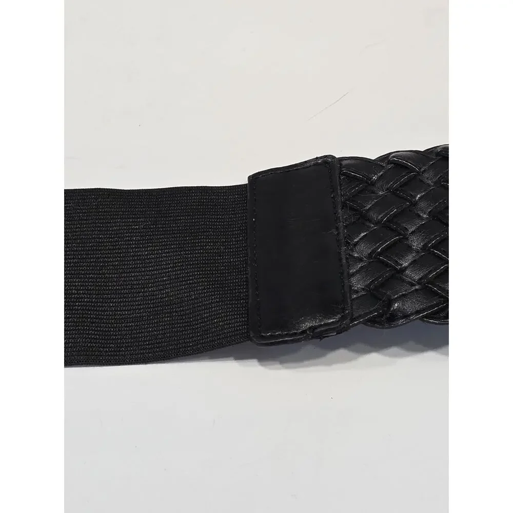 Goth Retro Women's size Small Wide Black Woven Waist Belt Double Buckle Stretch